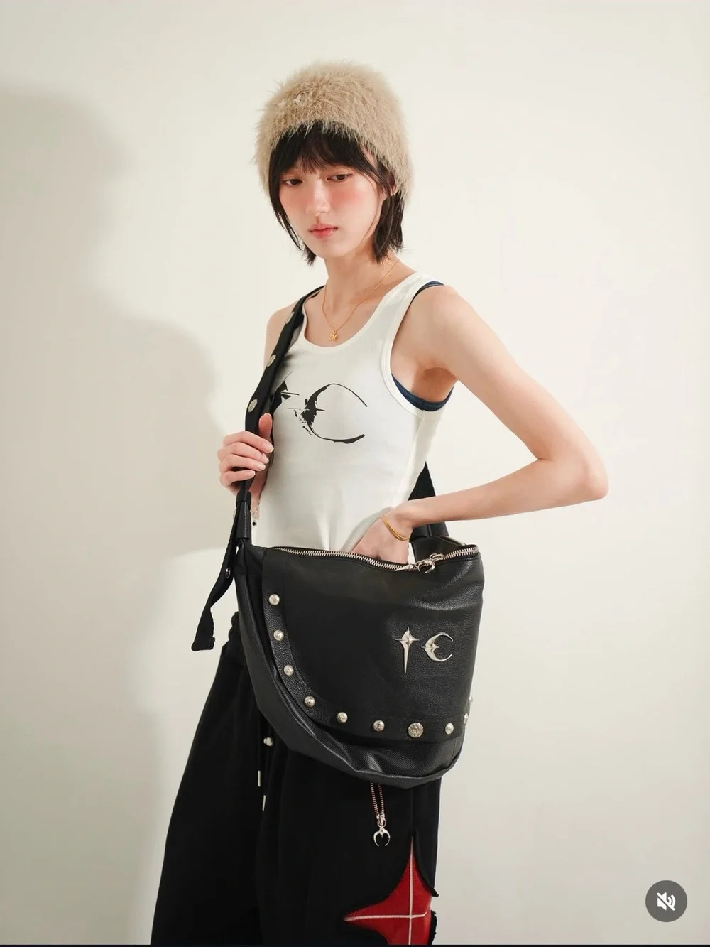 THUG CLUB Dragon Messenger Bag Black OS Authentic Goat Skin Leather